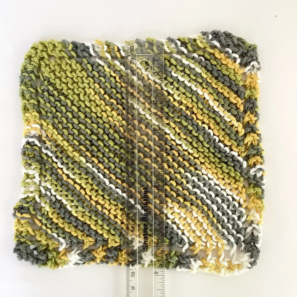 Dishcloth Washcloth Hand Crafted Gold Green Knit Cotton Rustic